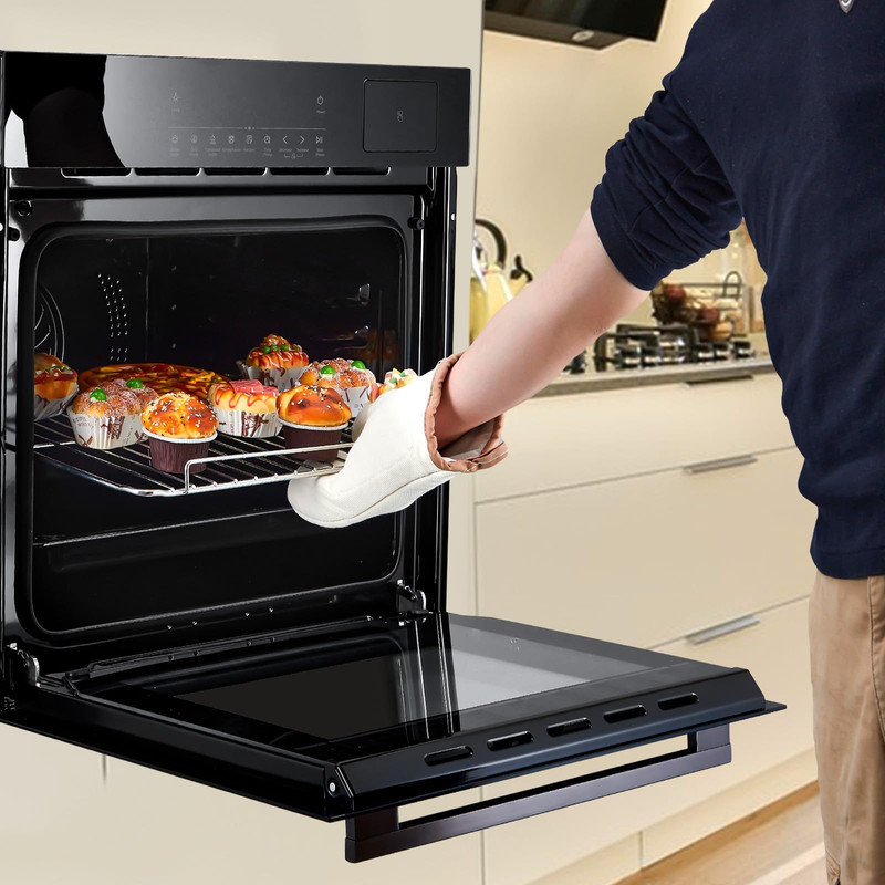 24" Built-In Single Wall Oven, 2.5 cu ft Capacity – Electric Oven with Steam Bake, Air Fry & 3D Convection, Touch Controls, Triple-Layer Glass Door, 3000W 240V, Black