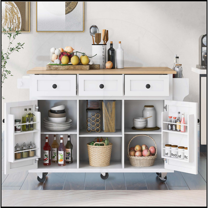 Versatile Kitchen Cart with Drop-Leaf Countertop and Internal Storage, White