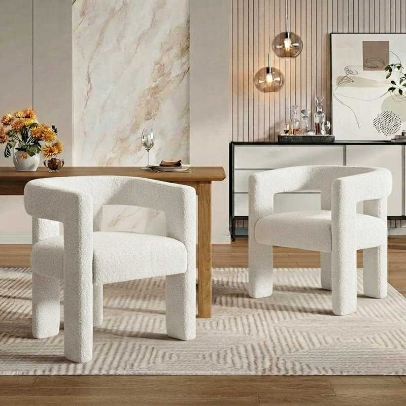 Petit fauteuil rembourré en tissu bouclé de 24 po de large Cleaven, Mélange de polyester beige