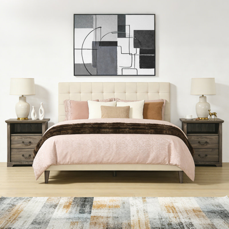 Rutland Set Of 2, Rustic Wood Rutlands With 2 Storage Drawers, Bedside Table With Open Shelf For Bedroom, Dark Gray