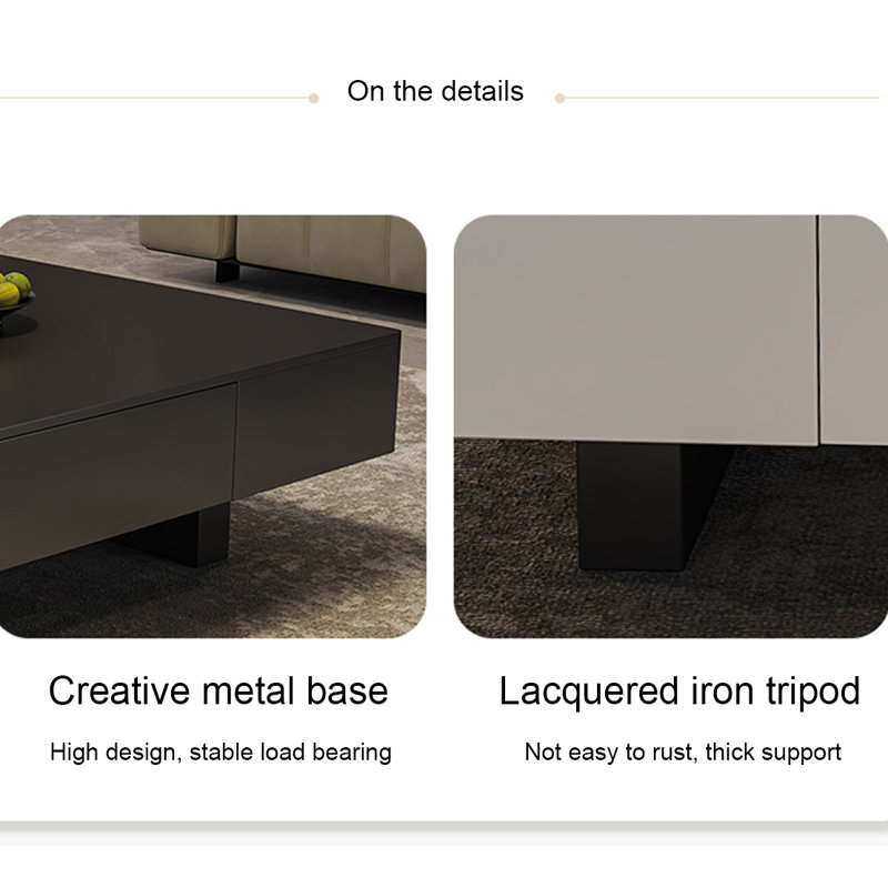 Modern creative square rock plate coffee table, 13.8" H x 55.1" L x 27.6" W