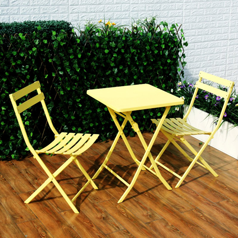 Rous 2 - Person Bistro Set 3 Piece Patio Bistro Set of Foldable Table and Chairs, 28.35" H x 21.65" L x 21.65" W, Yellow 2