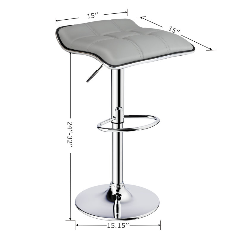 Adjustable Spin Bar Stool with Solid Wave Seat, Grey
