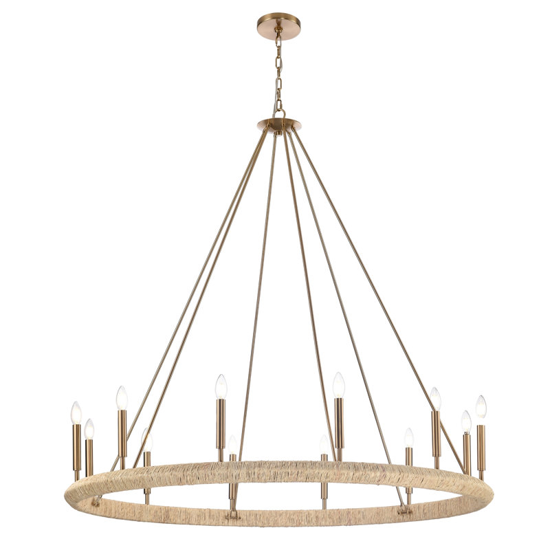 Lustre 52 po Cabana en or laqué avec feuille de maïs séchée, H 52 po x l 52 po x P 52 po