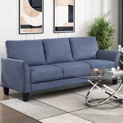 Modern 3 - Seater Blue Upholstered , Plywood Frame And Attached Cushions Contemporary Style Couch, High Density Foam Fabric