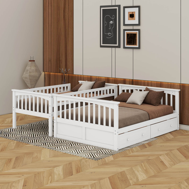 Twin Over Full Bunk Bed With Drawers, White