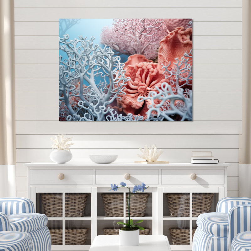 Décoration murale corail bleu sous la mer - Corail sous l'eau, 24" H x 32" W x 1" D, Toile tendue