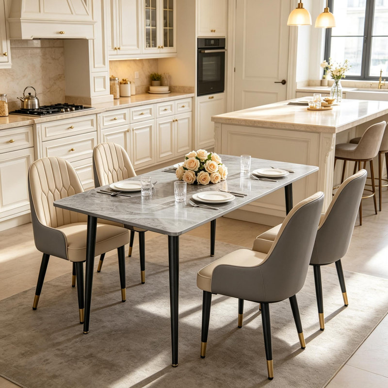 5 Piece Dining Table Set For 4, Modern 120cm Rectangle Marble Dining Table And Leather Dining Chairs 4, Kitchen Table And Chairs For 4, For Kitchen Dining Room