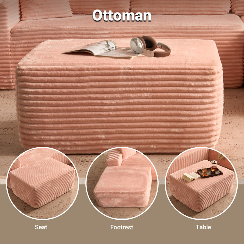 37'' Wide All-Foam Upholstered Ottoman No Assembly Needed, Pink Plush