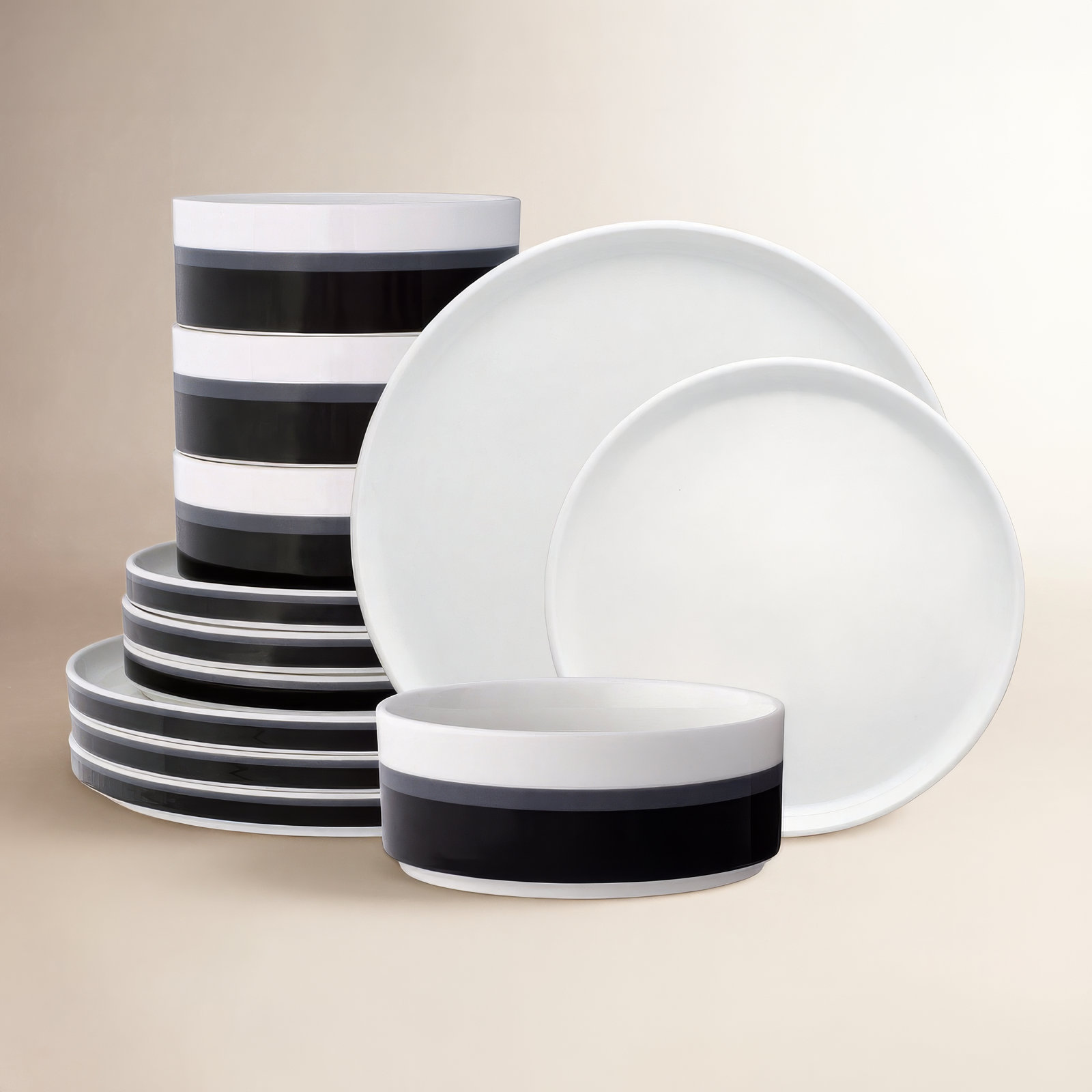 Noritake Colorstax Stripe 12-Piece Dinnerware Set, Service for 4, Black