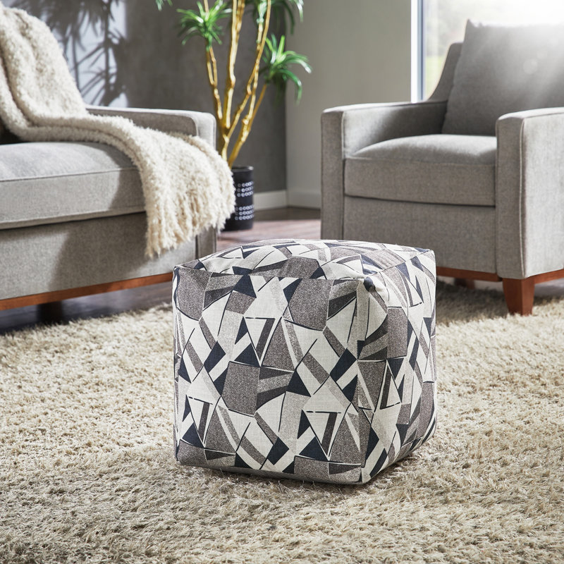 Doniphan Upholstered Square Pouf Ottoman, Grey Geometric