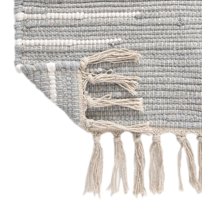 Tapis gris / blanc en coton tissé à plat à la main Justice, Tapis de couloir 2 pi x 8 pi