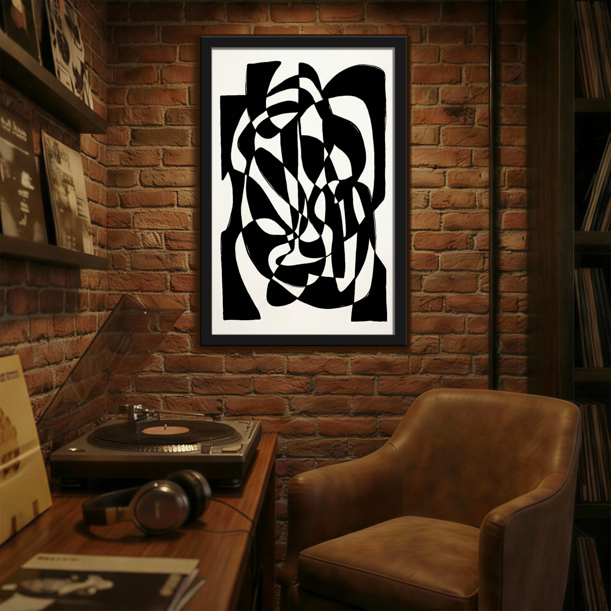 Wrought Studio Abstract Abstract Black And White Curved Lines Pattern ...
