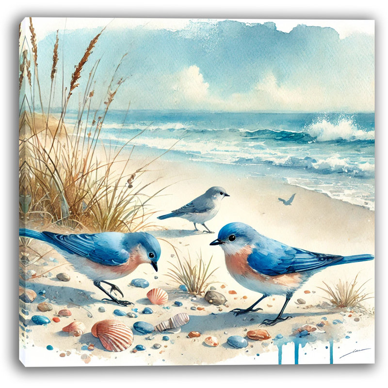 Art sur toile Coastal Serenity: Bluebirds by the Shore, H 30 po x l 30 po x P 1,5 po
