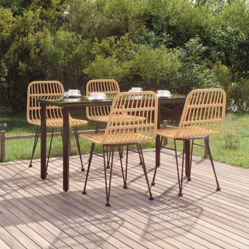 Anayat Patio Dining Set with Rectangular Table, 63" L x 31.5" W x 29.1" H, Brown, 6