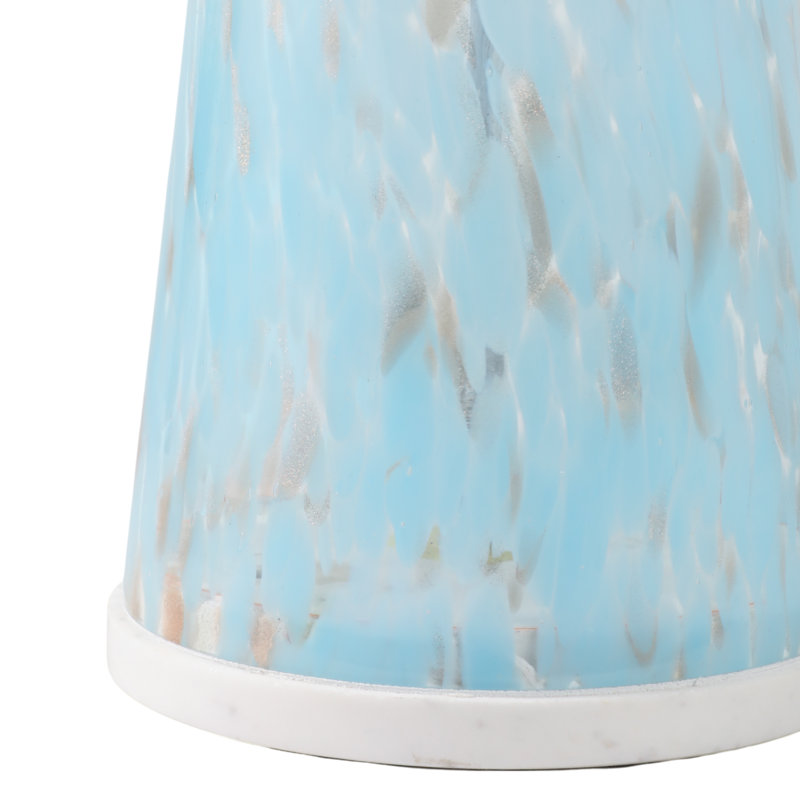Glass and Wood Accent Table with Tapered Base and Modern Design.