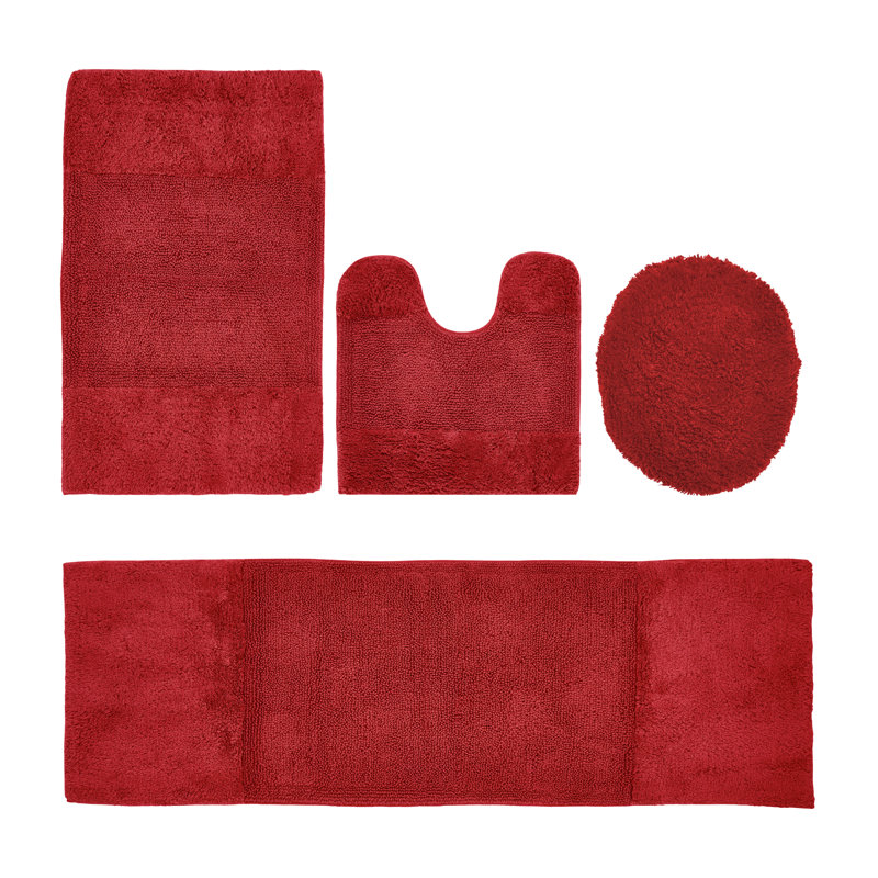 Granada Premium 100% Cotton 2155 GSM 4-Piece Bath Rug Set, OEKO-TEX® Certified, Non-Slip Spray Latex Backing, Plush Tufted, Super Absorbent, Machine Washable Bathroom Rugs for Bathroom, Shower, Tub & Vanity, Red