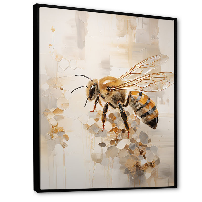 Minimalisme buzzing abeille sur toile, H 20 po x l 12 po x P 1 po, Cadre flottant noir
