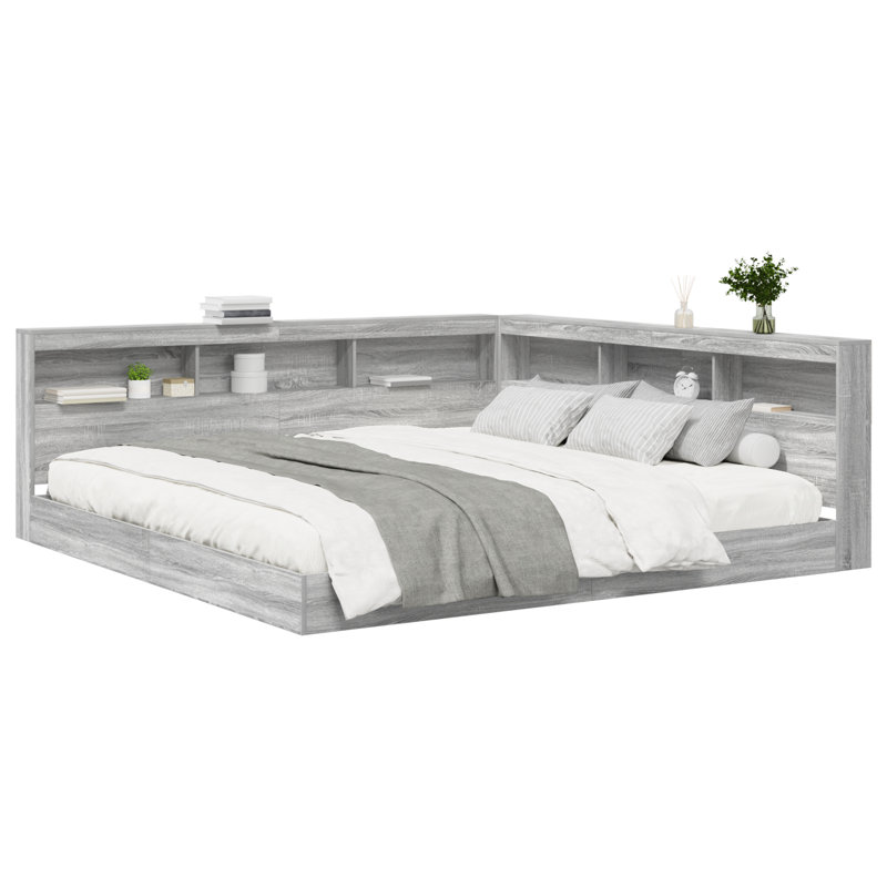 Bookcase Bed Engineered Wood, Super King (6'), Grey Sonoma