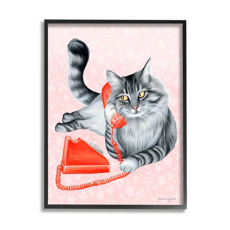 «Expressive Manx Cat», téléphone rétro, giclée, art texturé par Amelie Legault, L 11 po x H 14 po