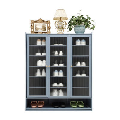 7 Tier Shoe Storage Rack Cabinet With 3 Doors Freestanding, Gray