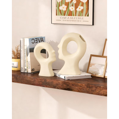 Ensemble de 2 statues bohémiennes, ensemble de 2 sculptures abstraites en céramique - Figurines de jacinthe d'eau et de rotin faites à la main pour le salon, cadeau de mariage, dessus de table, décoration de manteau de cheminée 2025
