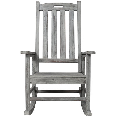 Chaise berçante de véranda surdimensionnée en bois, dossier haut, assise large, gris clair, pour une utilisation intérieure / extérieure | Idée de cadeau
