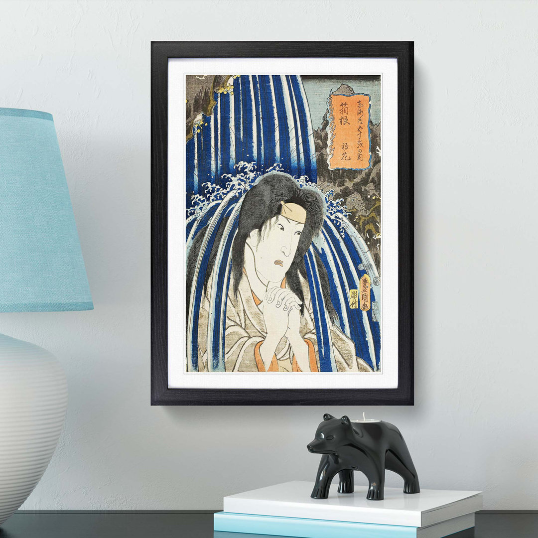 Beneath a Waterfall by Utagawa Kunisada - Framed Print