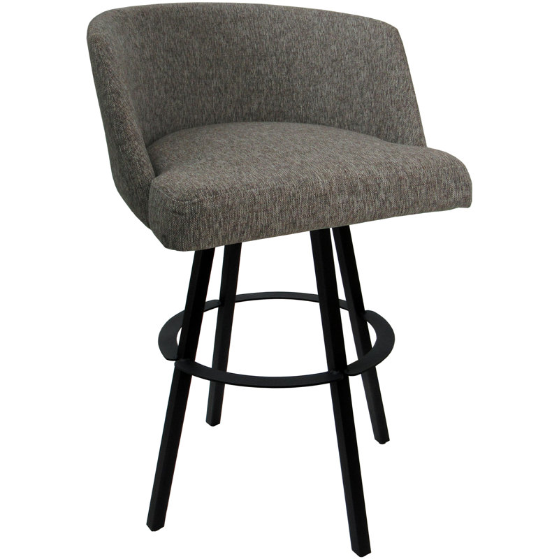 Tabouret de bar pivotant en métal Karimah, Vinyle noir, Gris