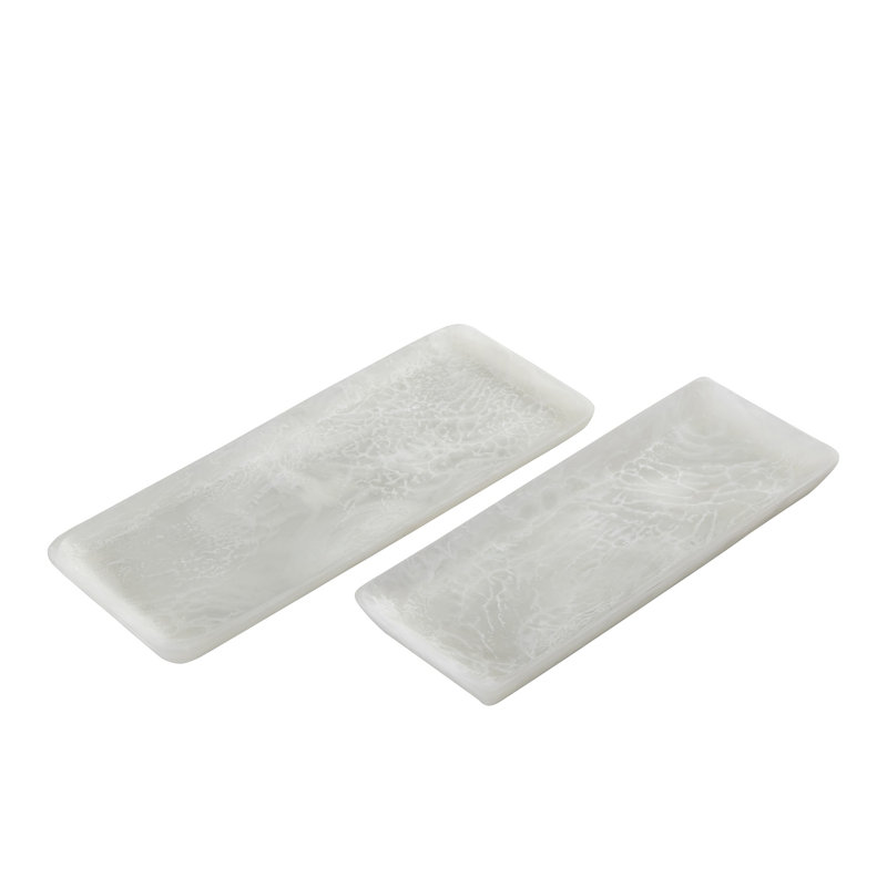 Ensemble de 2 plateaux rectangulaires en résine, Blanc