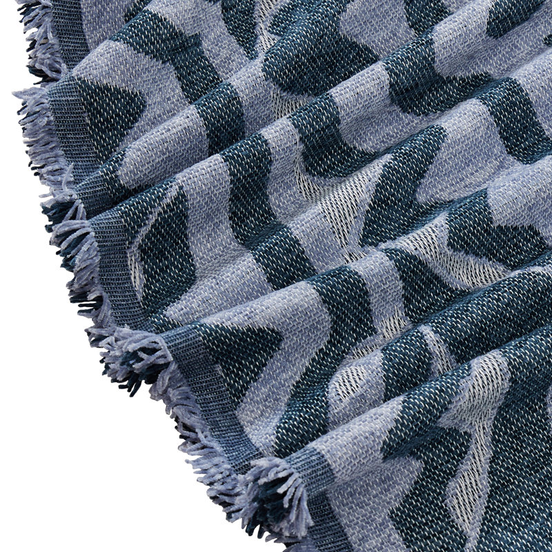 Profil Woven Blue Fringed Throw Blanket