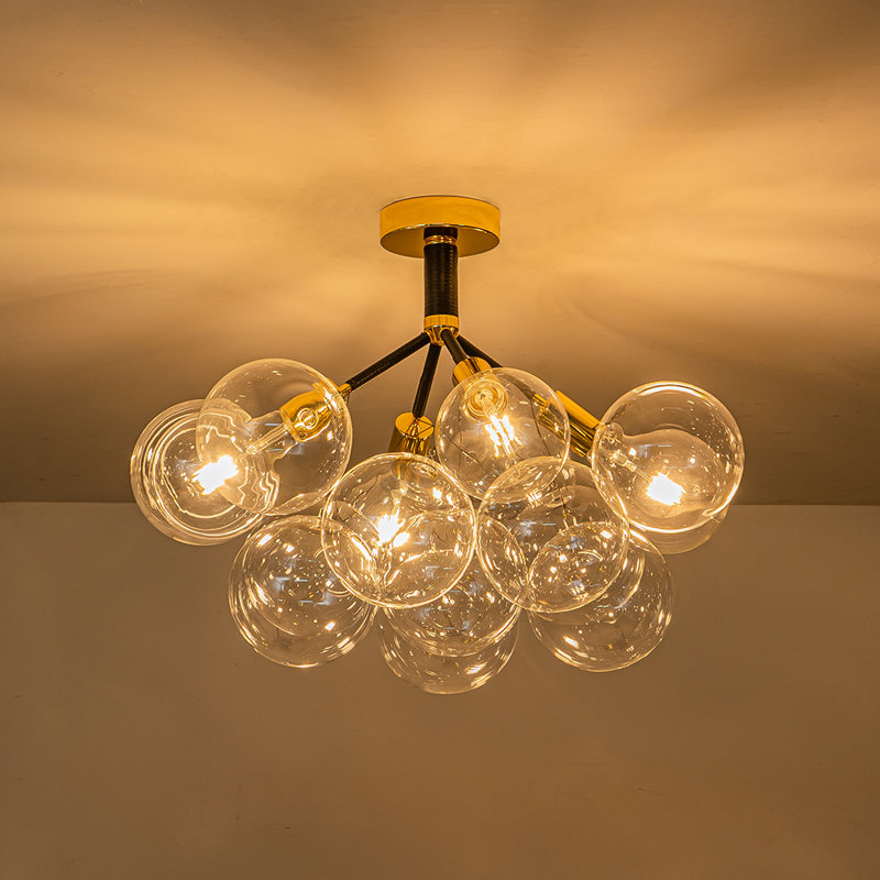 4-Light Clear Glass Semi Flush Mount Ceiling Light, Noir / or