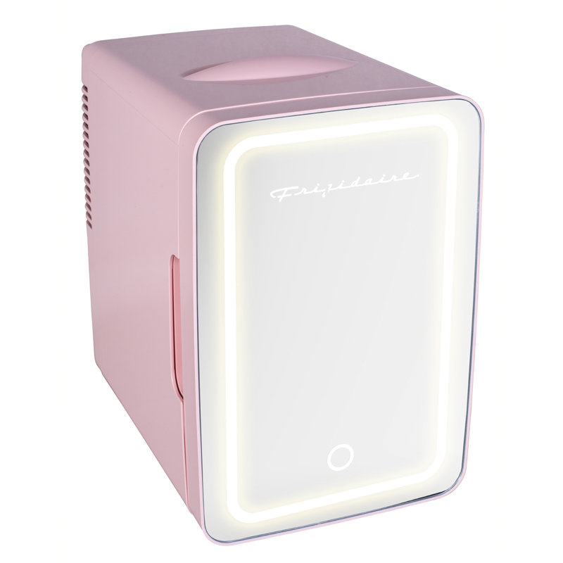 Compact Pink Thermoelectric Mini Fridge with Lighted Mirror Door