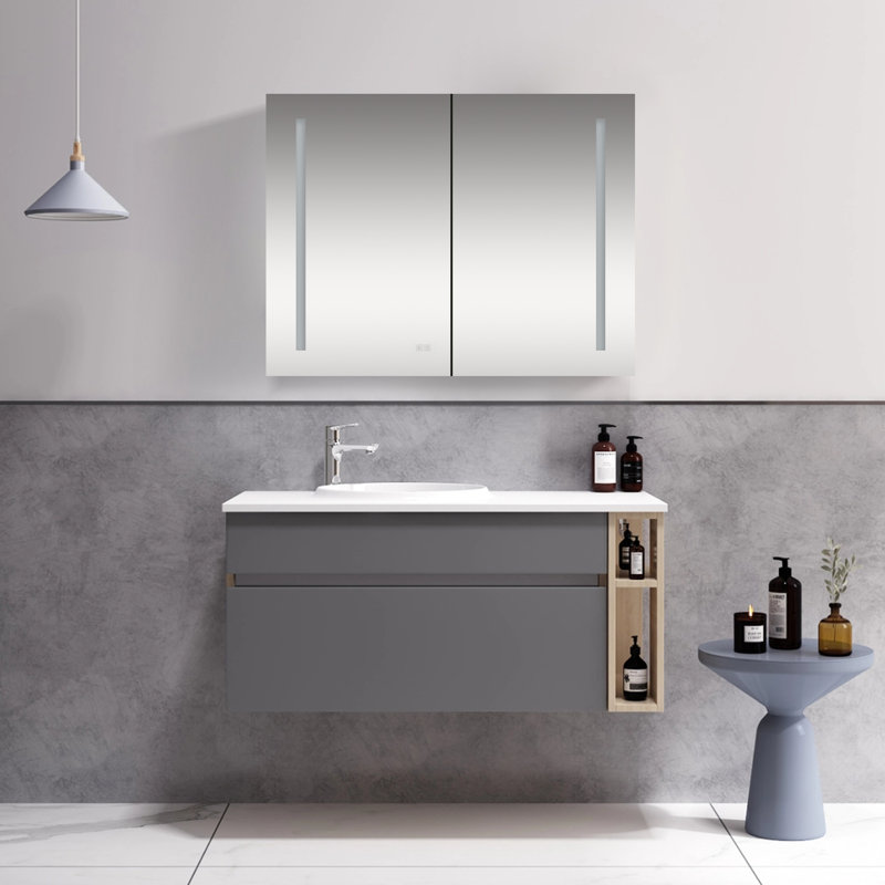 Armoire à pharmacie de salle de bain avec miroir, douille et tablettes réglables l 40 po x H 30 po, à intensité variable, antibuée