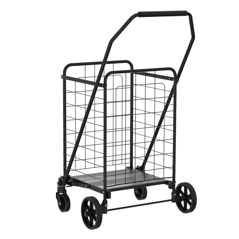 Shopping Cart With Shelf,Grocery Cart On Wheels, Foldable Utility Shopping Carts With 360° Rolling Swivel Wheels For Groceries Laundry