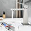 Robinet de lavabo moderne avec design en cascade, nickel brossé, fixation sur le comptoir, une poignée, bonde escamotable, remplissage en céramique, conduites d'alimentation, cascade de robinet de salle de bain contemporaine sur le côté, fixation sur le comptoir, valve à cartouche