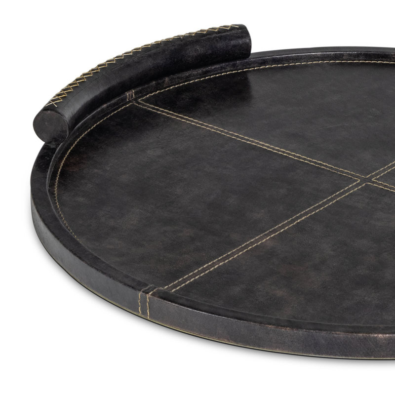 Forte Leather Tray Round Large, Black, 1.75" H x 18" W x 18" D