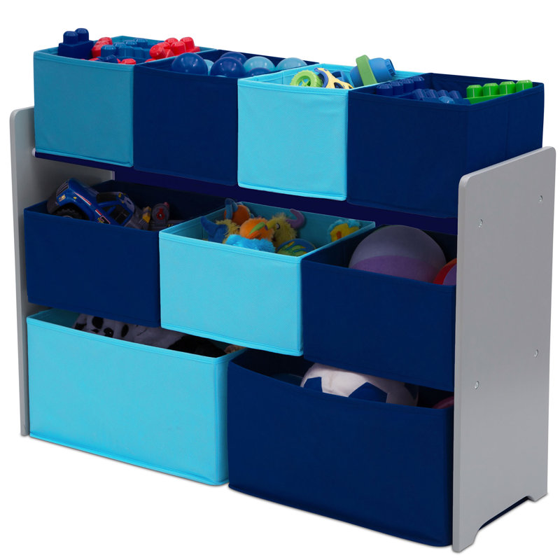 Système d'organisation de jouets avec bacs, Gris te bleu