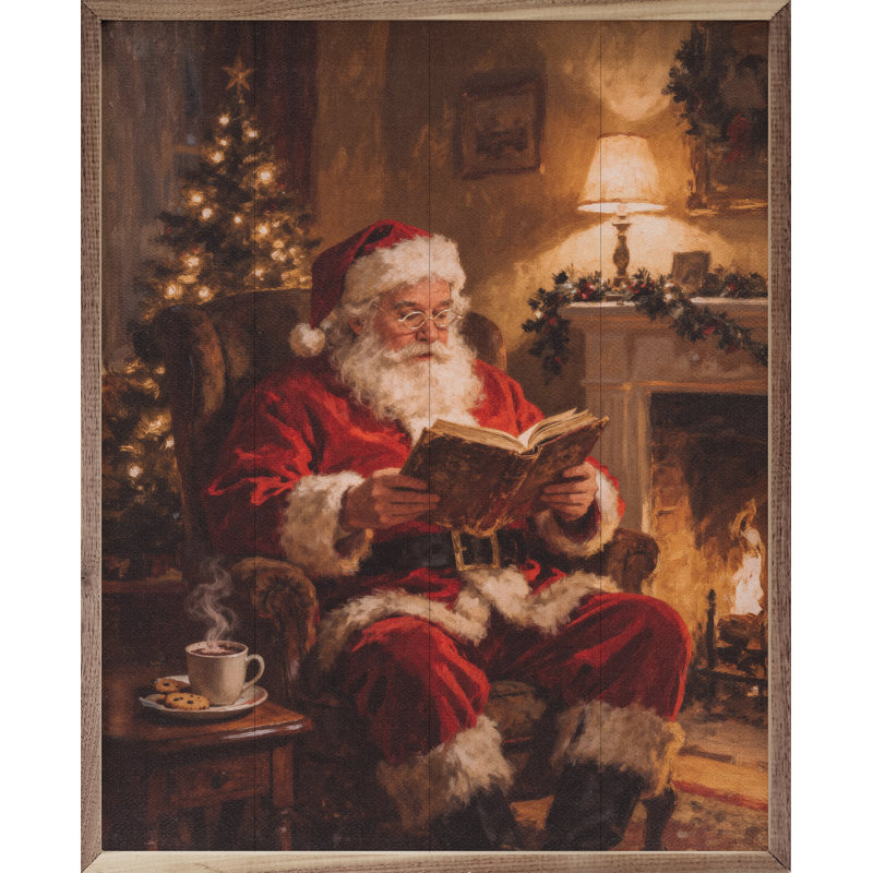 Santa Claus By The Fireplace, 40" H x 32" W