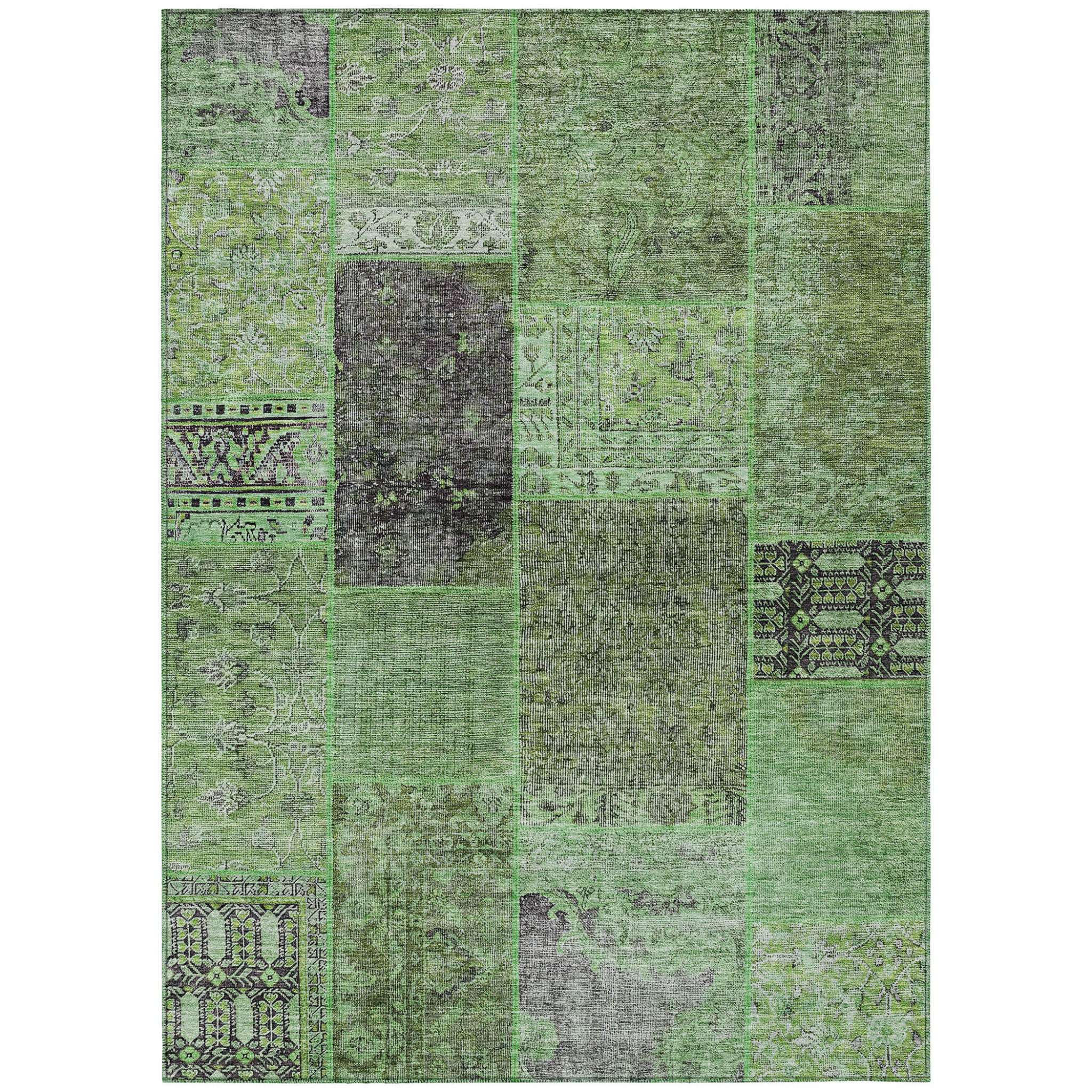 HomeRoots 10' X 14' Green And Olive Green Patchwork Washable Indoor ...