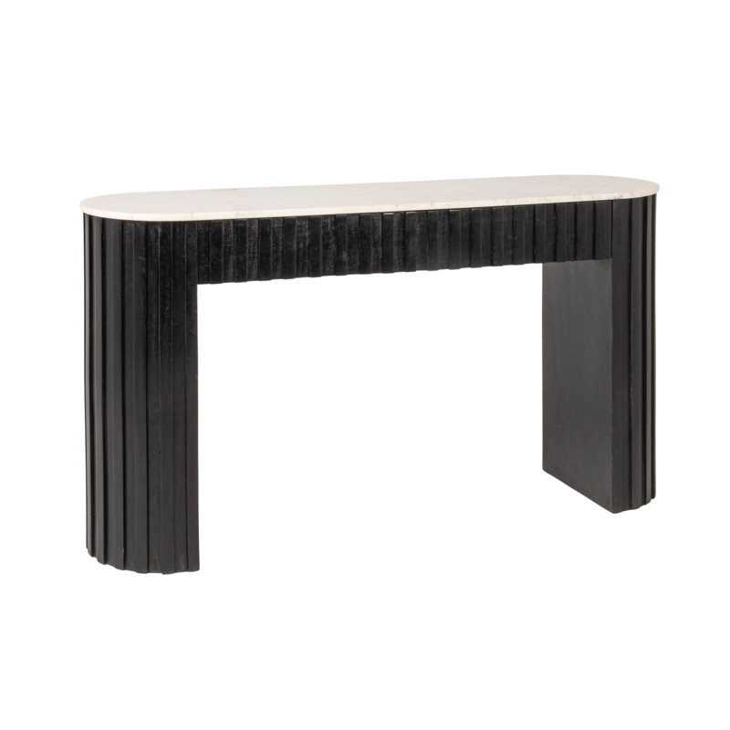 Como  Fluted Mango Wood Console Desk Table With Oval Marble Top 