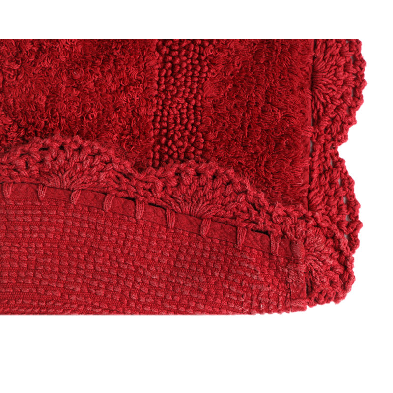 Mynard 100% Cotton Bath Rug with Non-Slip Backing, Wine Red