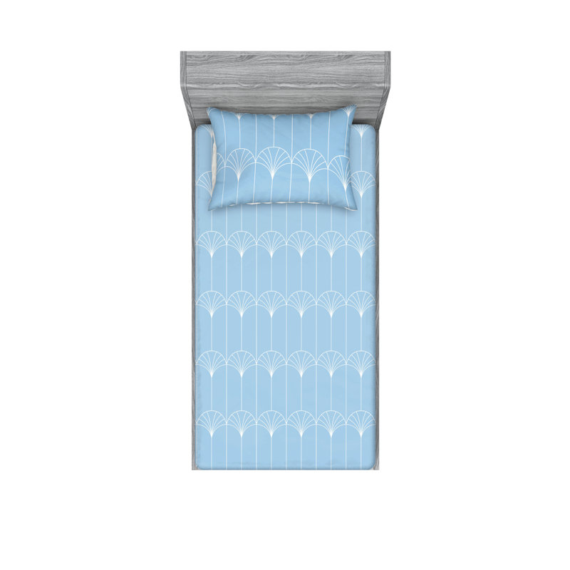  Ensemble de draps en microfibre géométrique, Ensemble de draps pour lit simple TG avec 1 taie d, Bleu ciel pâle