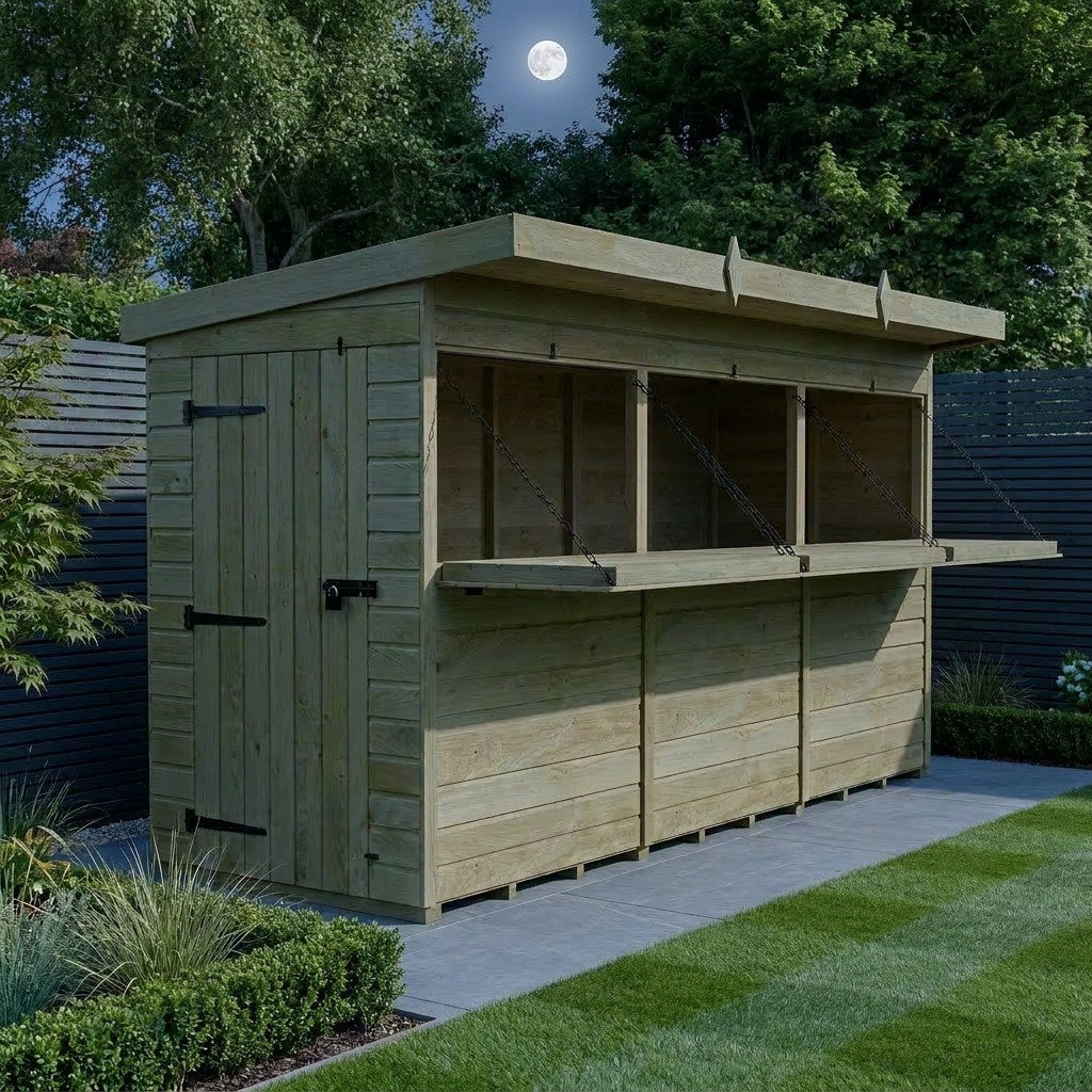 Total Sheds 12ft x 4ft Apex Garden Bar Shed - Stable Door Serving Hatch - Pressure Treated Timber - UK Manufactured