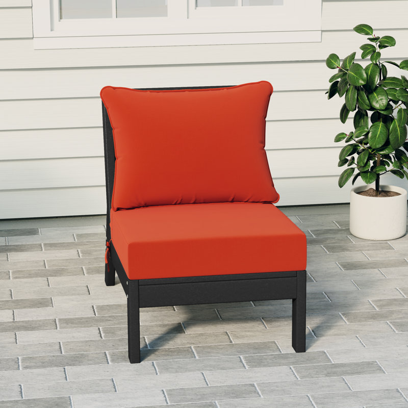 Deep Seating Armless Chair With Cushions, Orange, Black