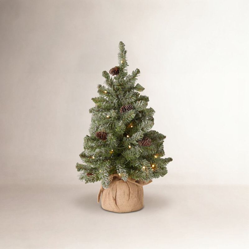 Flocked Fir Tree with LED Lights, 2'