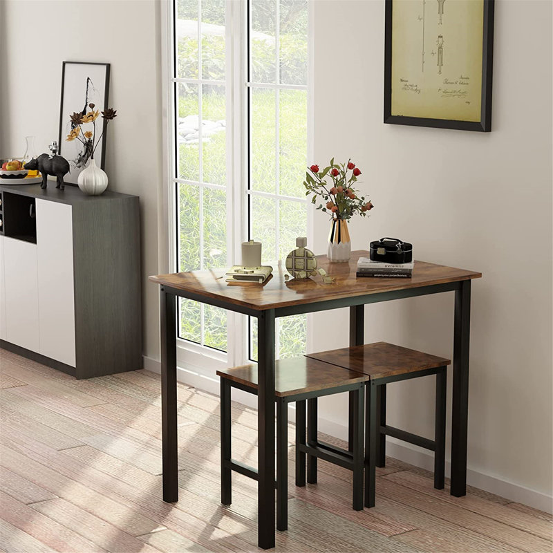 2 - Person Four Leg Dining Set, Brown/Black/Brown/Black