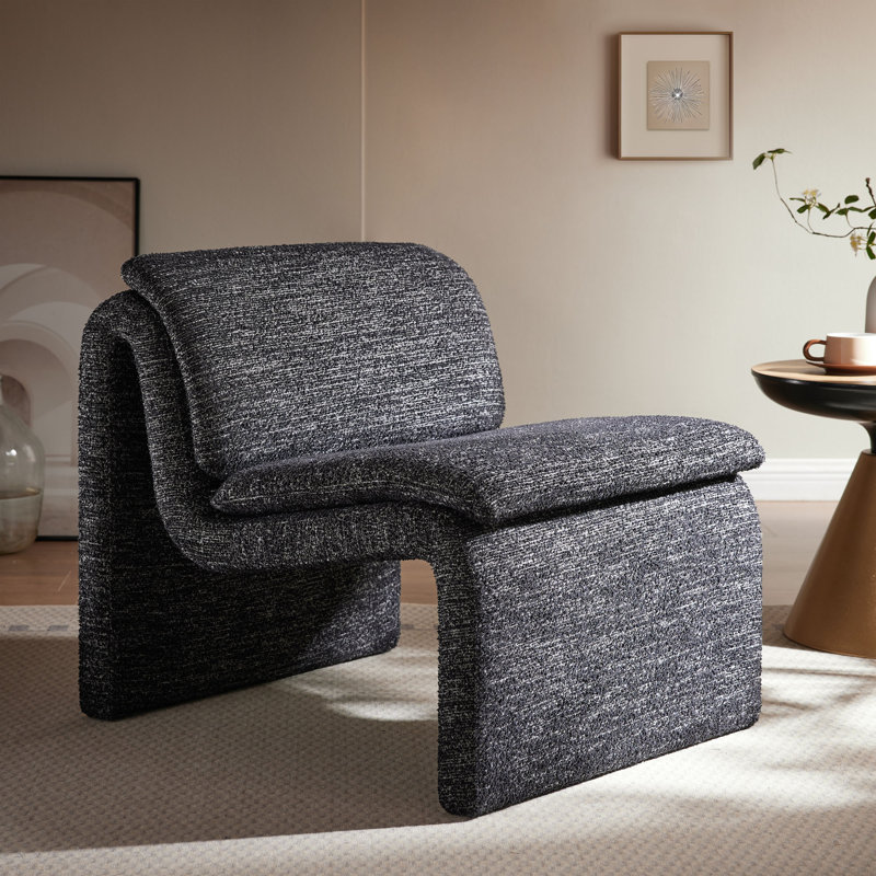 Fauteuil d'appoint rembourré sans accoudoirs Lume Boucle, Tissu gris anthracite