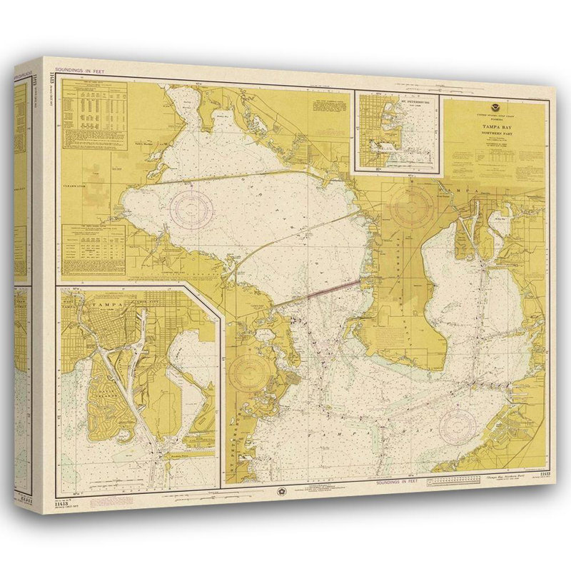 NOAA, carte historique et collection de cartes marines, Tampa Bay, partie nord, H 36 po x l 40 po