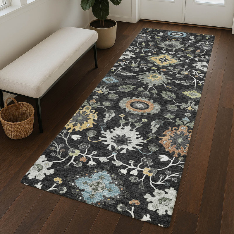 Machine Washable Indoor/Outdoor Chantille ACN2458 Traditional Rug, Black, 2'3" x 7'6" Runner
